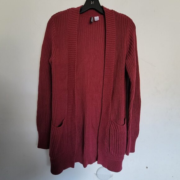 H&M Burgundy Red Maroon Oversize Chunky Knit Long Sleeve Open Cardigan Sweater 2 - Picture 1 of 10